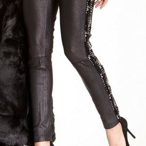 Alice + Olivia Embellished Black Genuine Leather Tuxedo Leggings Size 10